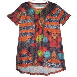 A-line short sleeve tunic blouse with colorful abstract print, size 2XL. NWT.